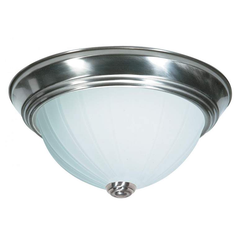 Image 1 2 Light - 11 inch Flush with Frosted Melon Glass - Brushed Nickel Finish