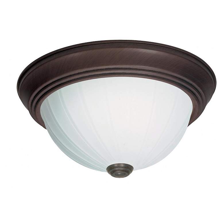 Image 1 2 Light - 11" Flush with Frosted Melon Glass - Old Bronze Finish