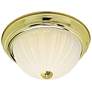 2 Light - 11" Flush with Frosted Melon Glass - Polished Brass Finish
