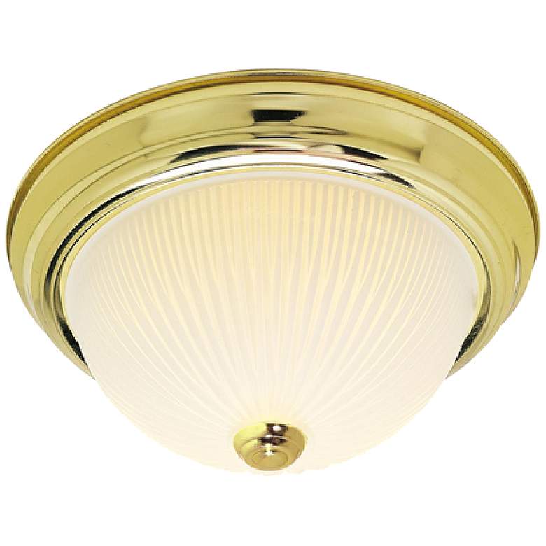 Image 1 2 Light - 11" Flush with Frosted Ribbed - Polished Brass Finish