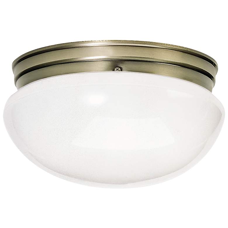 Image 1 2 Light - 12 inch Flush Large with White Glass - Antique Brass Finish