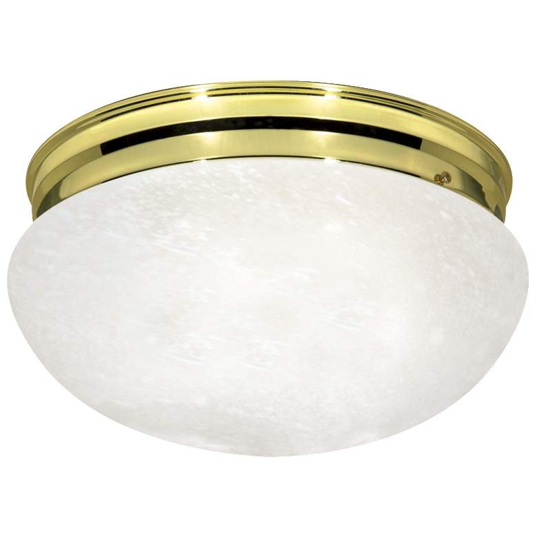 Image 1 2 Light - 12" - Flush Mount - Alabaster Mushroom - Polished Brass Fini
