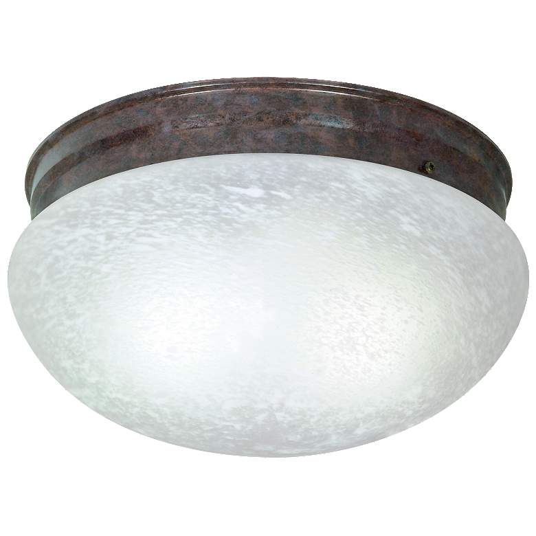 Image 1 2 Light - 12" - Flush Mount - Large Alabaster Mushroom - Old Bronze Fi