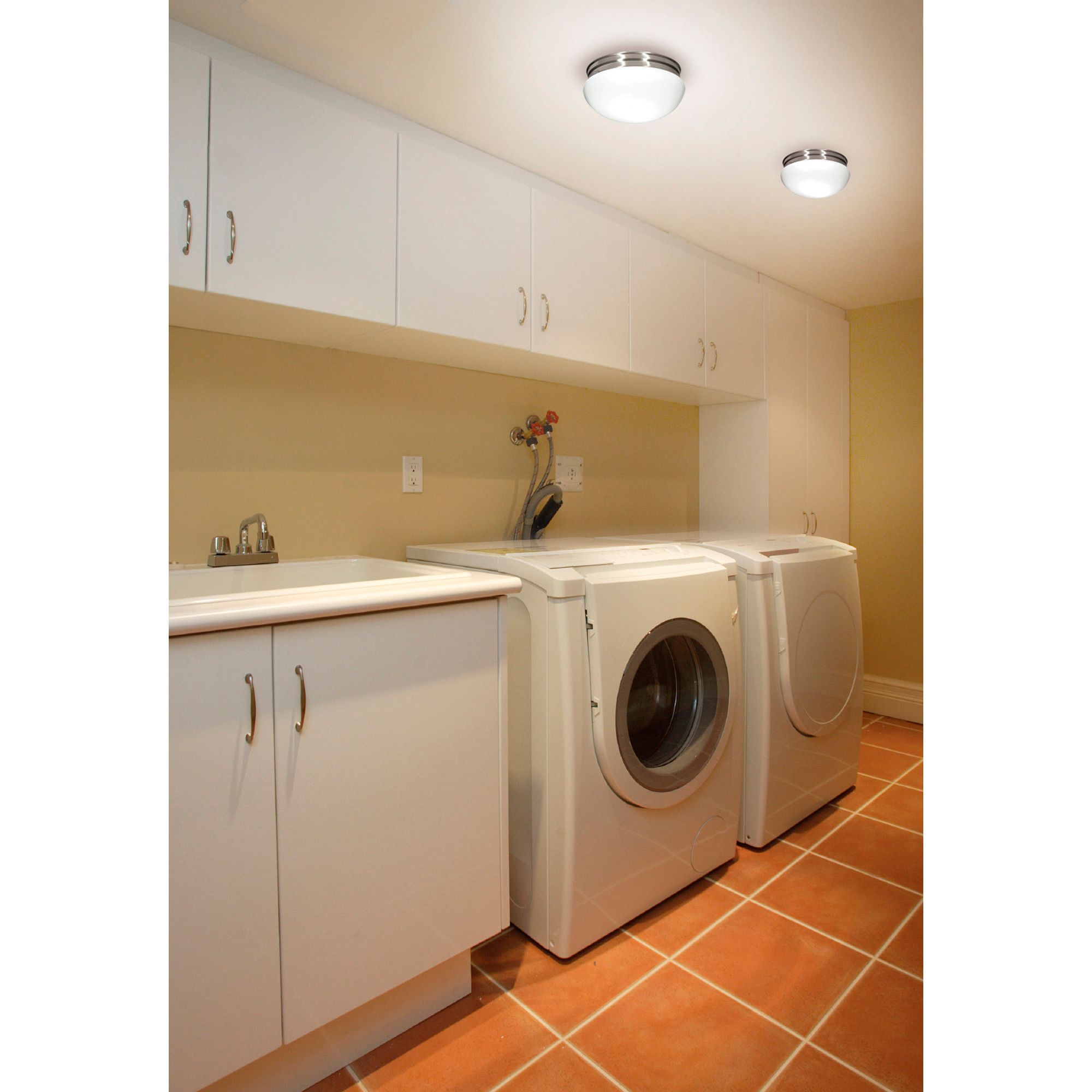 Image 2 2 Light - 12" - Flush Mount - Large White Mushroom - Brushed Nickel Fi more views