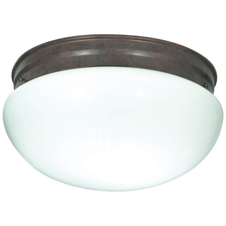 Image 1 2 Light - 12" - Flush Mount - Large White Mushroom - Old Bronze Finish