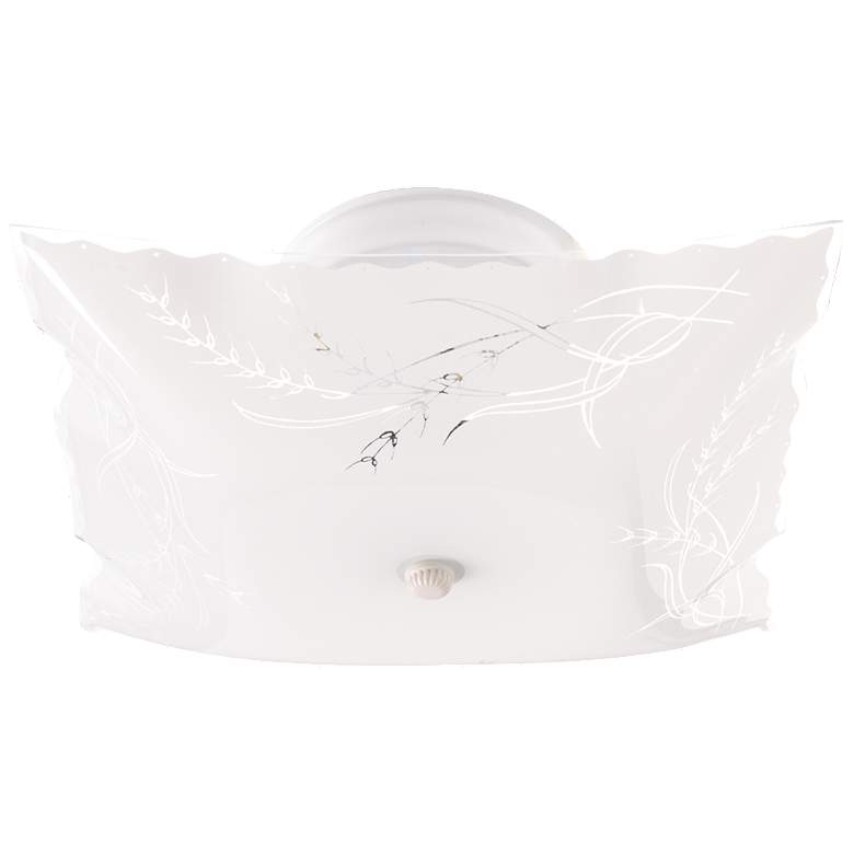 Image 1 2 Light - 12" Flush with Square Wheat & Ruffled Edge Glass- White