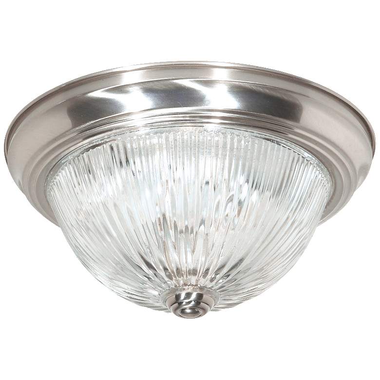 Image 1 2 Light 13.25  inch Wide Flush Mount Clear Ribbed Glass in Brushed Nickel