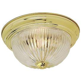 Image1 of 2 Light - 13" Flush with Clear Ribbed Glass - Polished Brass Finish