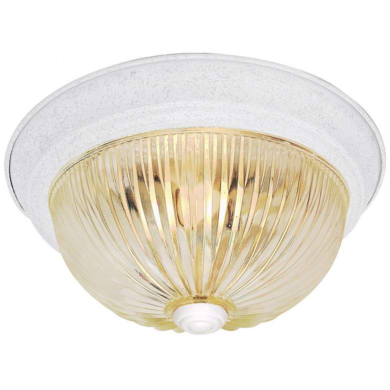 Image 1 2 Light - 13" Flush with Clear Ribbed Glass - Textured White Finish