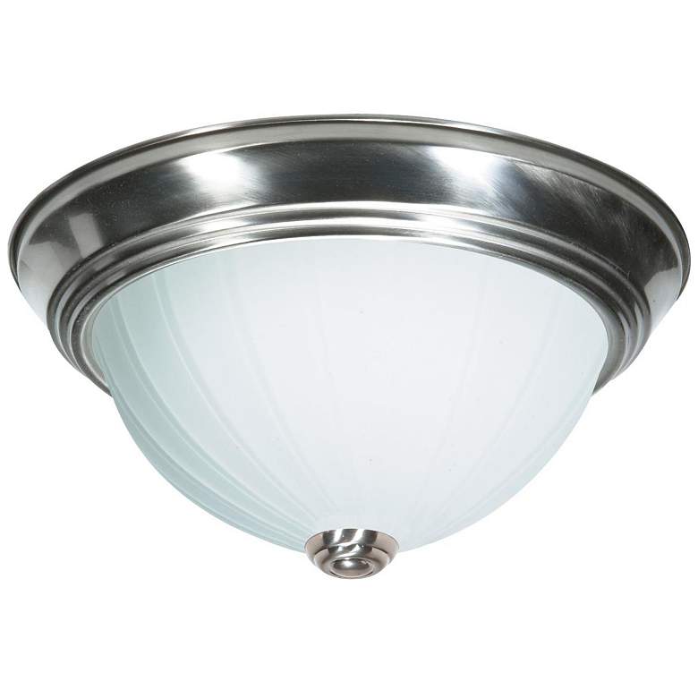 Image 1 2 Light - 13 inch Flush with Frosted Melon Glass - Brushed Nickel Finish