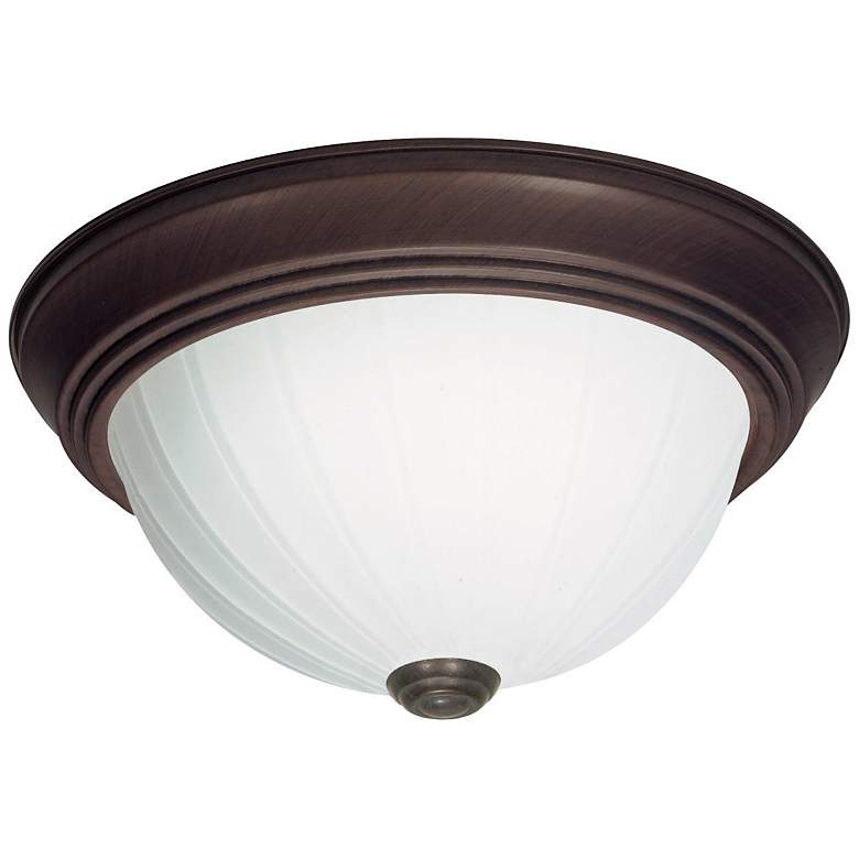 Image 1 2 Light - 13 inch Flush with Frosted Melon Glass - Old Bronze Finish