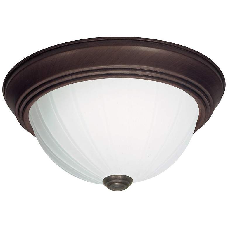 Image 1 2 Light - 13" Flush with Frosted Melon Glass - Old Bronze Finish