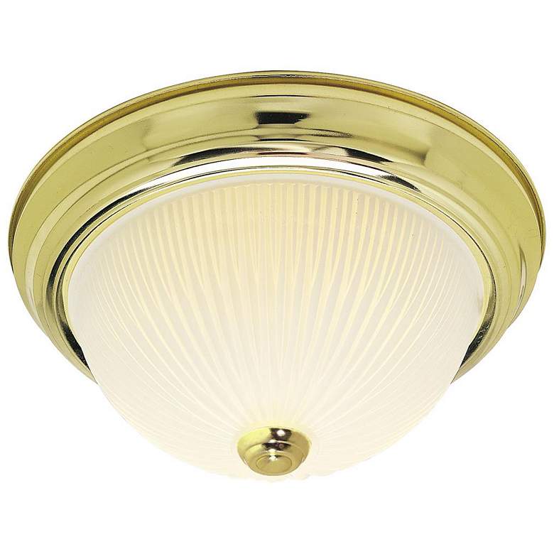 Image 1 2 Light - 13" Flush with Frosted Ribbed - Polished Brass Finish