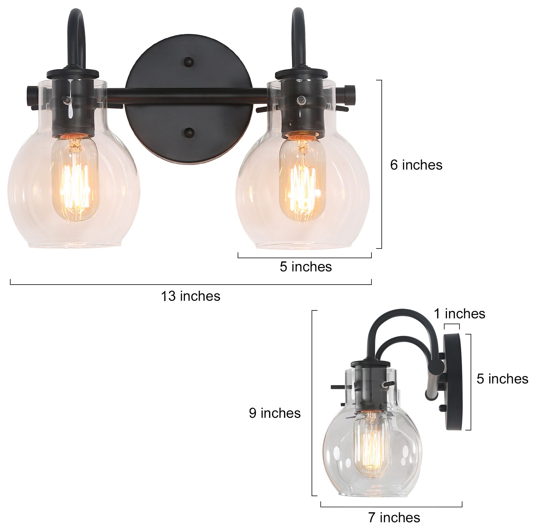 Image 7 2-Light 13" wide Black Bath Light more views