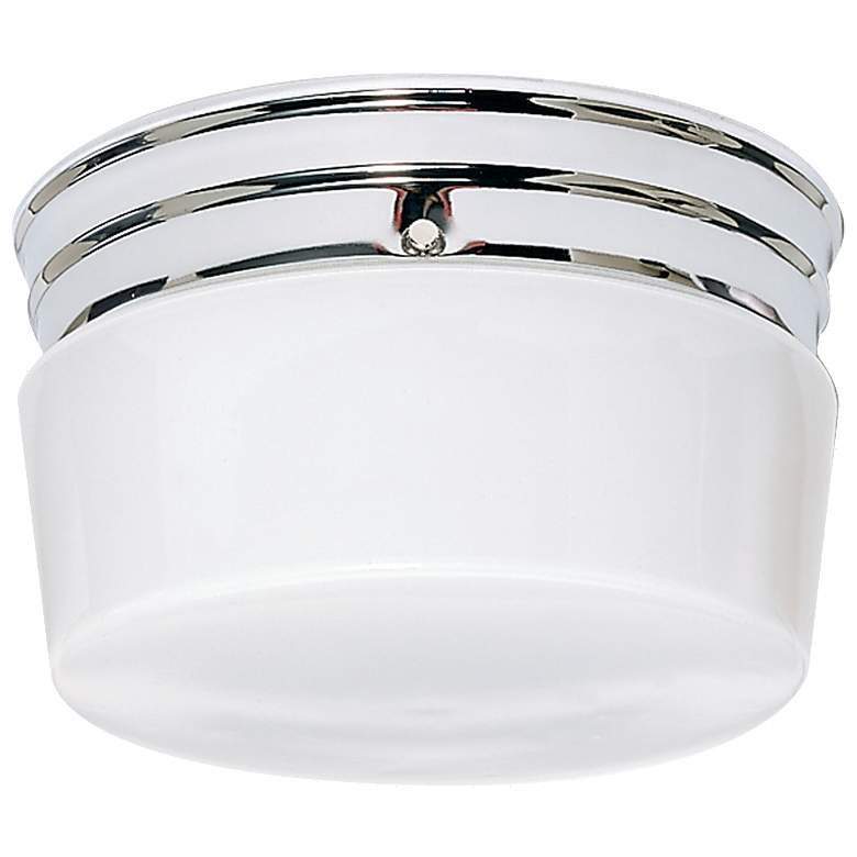 Image 1 2 Light - 8" - Flush Mount - Medium White Drum - Polished Chrome Finis