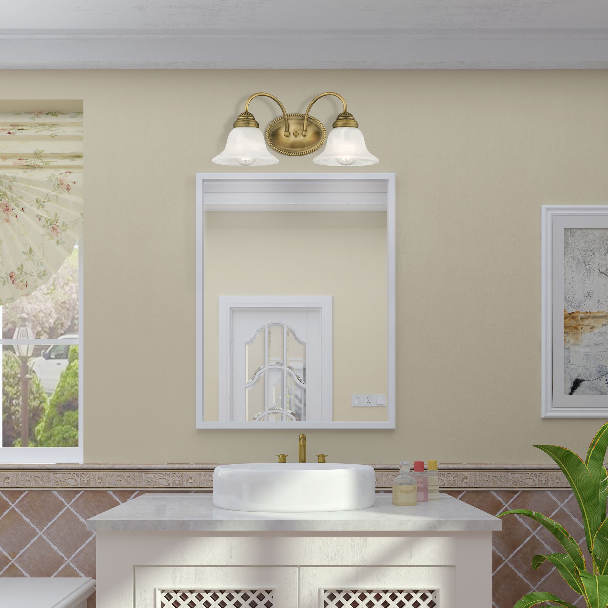 2 Light Antique Brass Bath Vanity