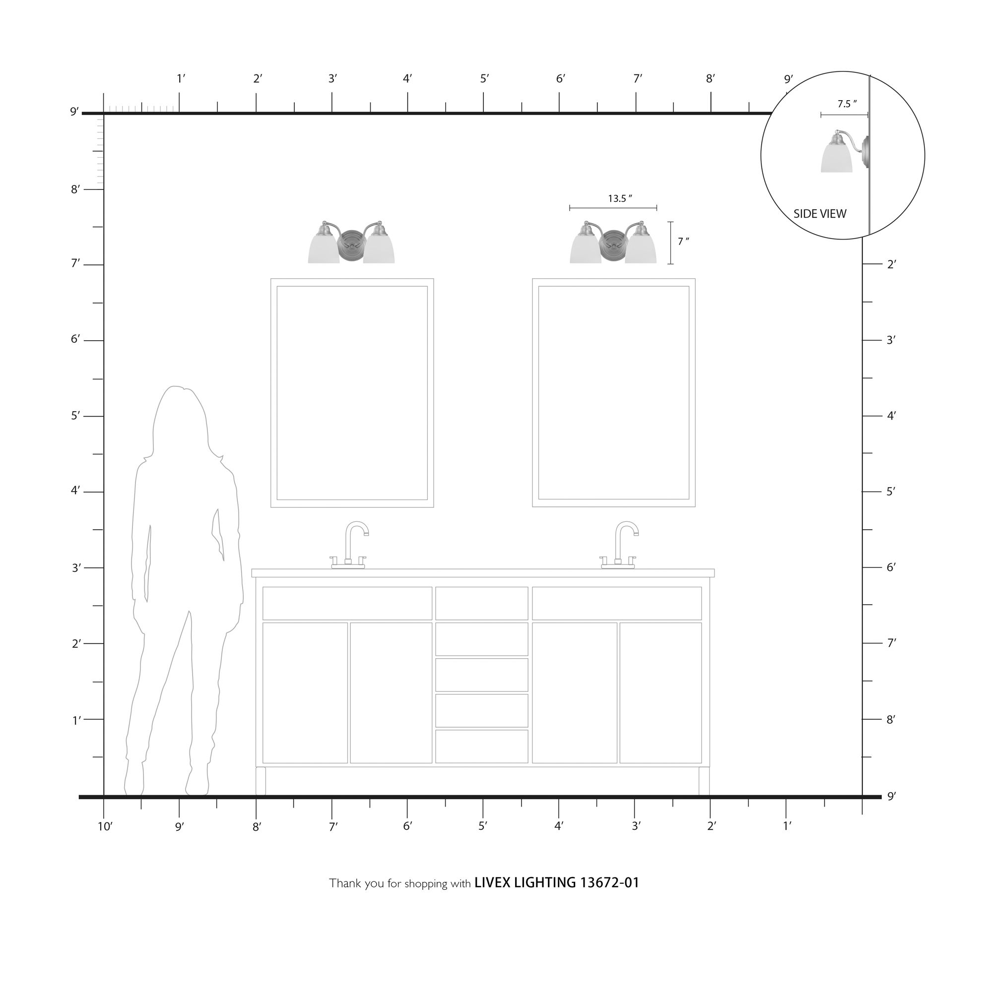 2 Light Antique Brass Bath Vanity in scene