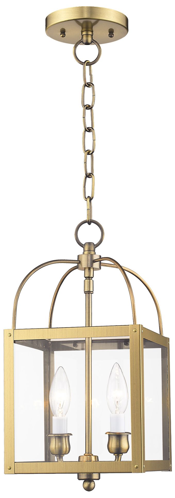2 Light Antique Brass Convertible Mini Pendant/Ceiling Mount