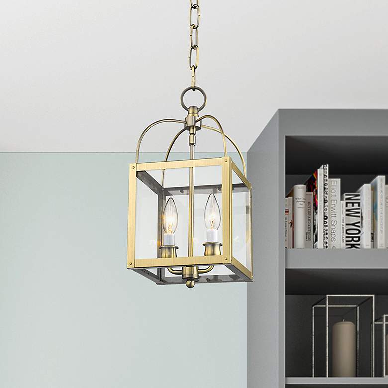 Image 1 2 Light Antique Brass Convertible Mini Pendant/Ceiling Mount