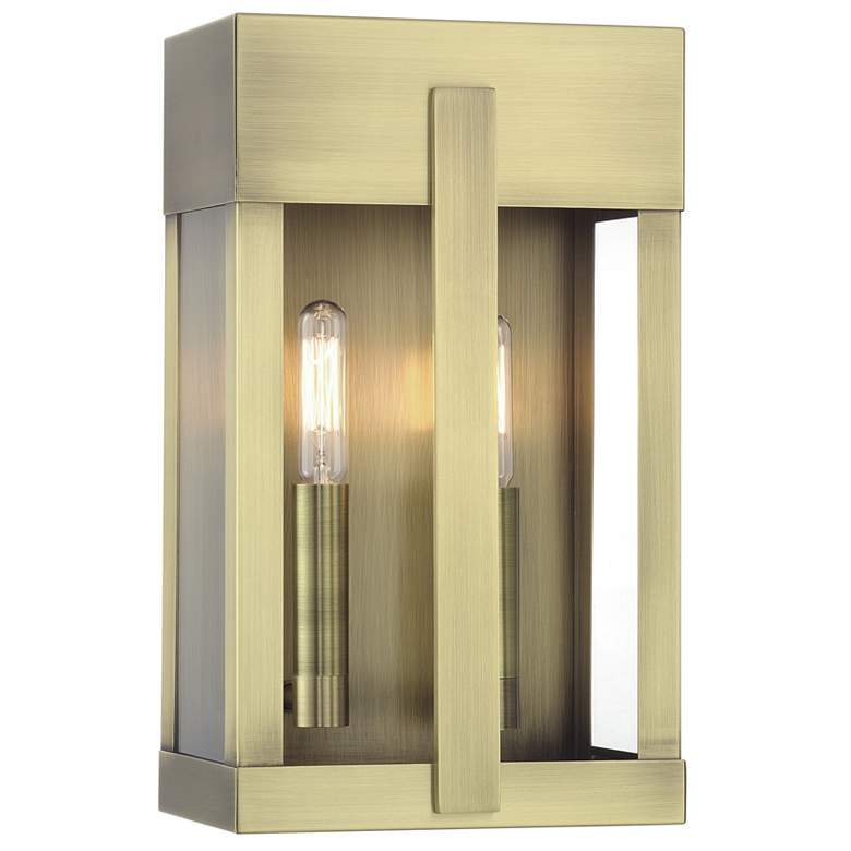 Image 1 2 Light Antique Brass Medium Outdoor Wall Lantern with Clear Glass
