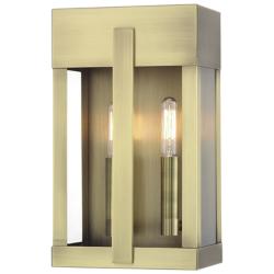 2 Light Antique Brass Medium Outdoor Wall Lantern with Clear Glass