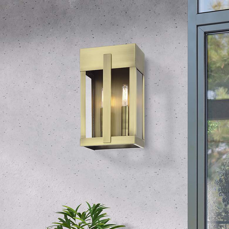 Image 1 2 Light Antique Brass Medium Outdoor Wall Lantern with Clear Glass