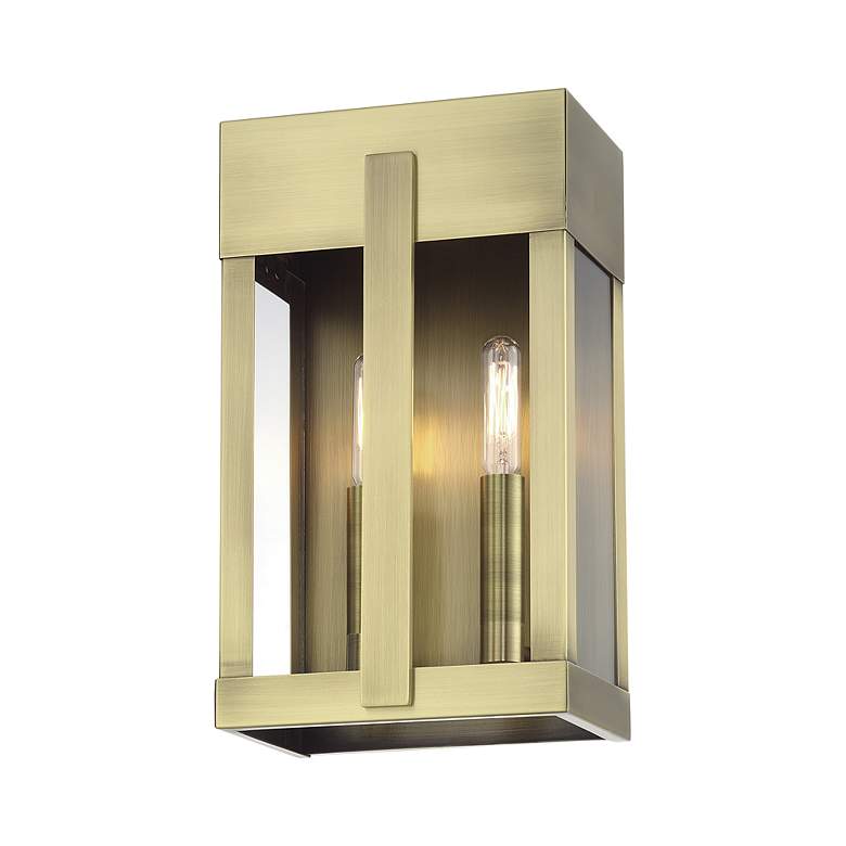 Image 3 2 Light Antique Brass Medium Outdoor Wall Lantern with Clear Glass more views