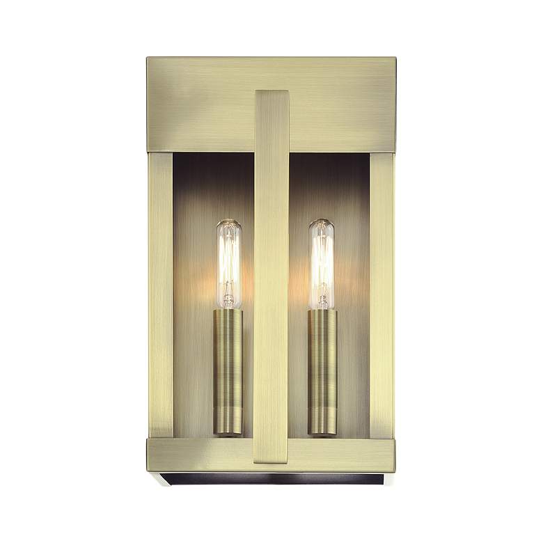 Image 4 2 Light Antique Brass Medium Outdoor Wall Lantern with Clear Glass more views