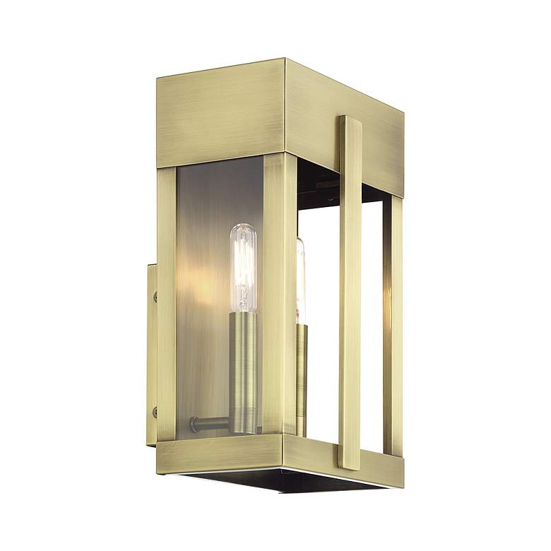 Image 5 2 Light Antique Brass Medium Outdoor Wall Lantern with Clear Glass more views