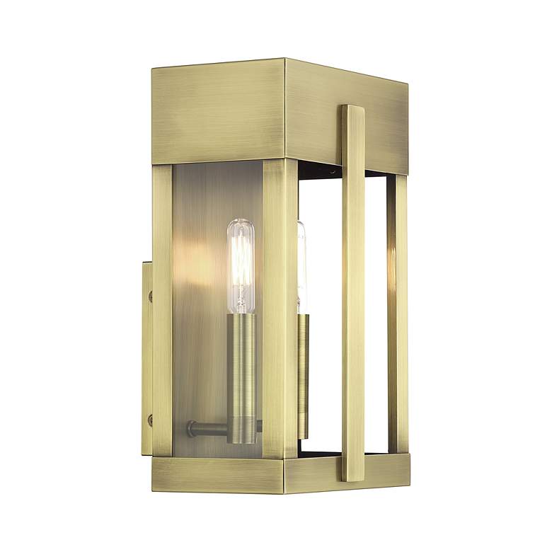 Image 6 2 Light Antique Brass Medium Outdoor Wall Lantern with Clear Glass more views