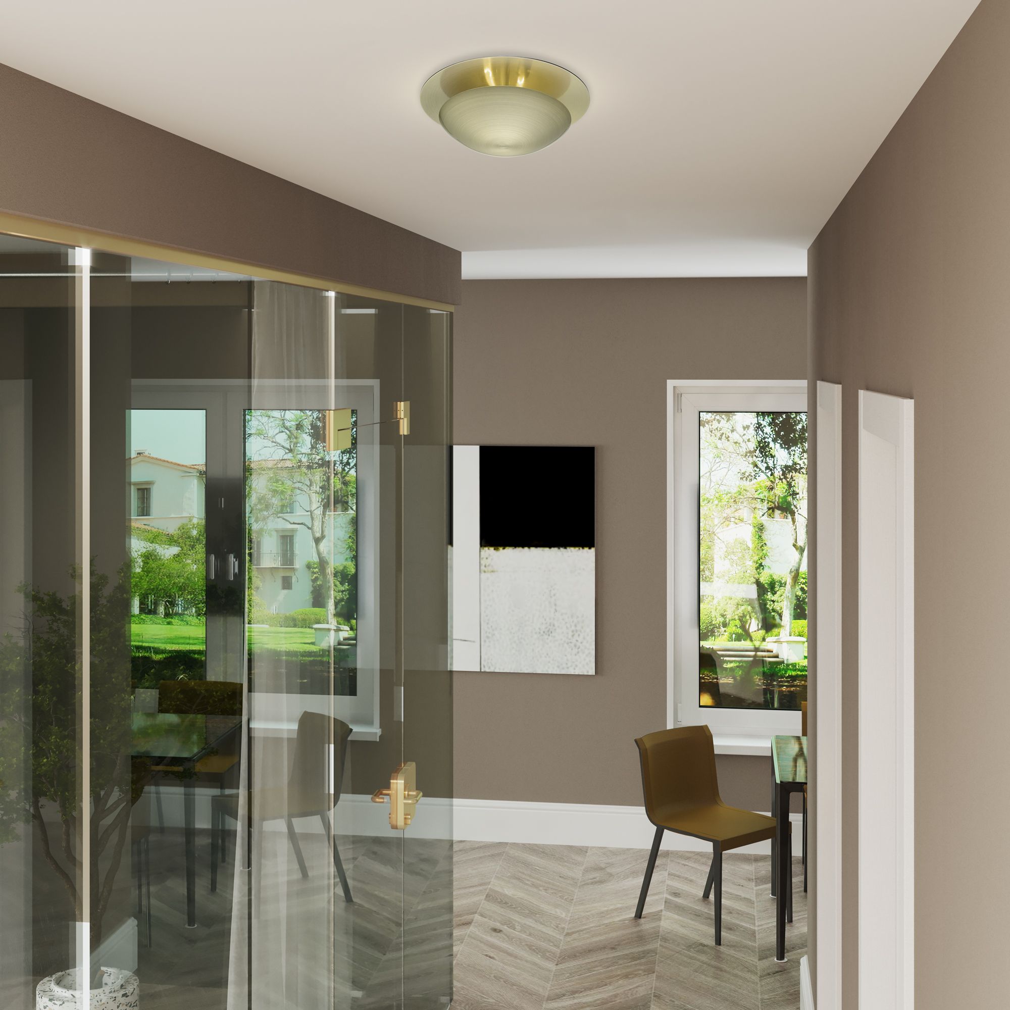 2 Light Antique Brass Medium Semi-Flush/ Wall Sconce