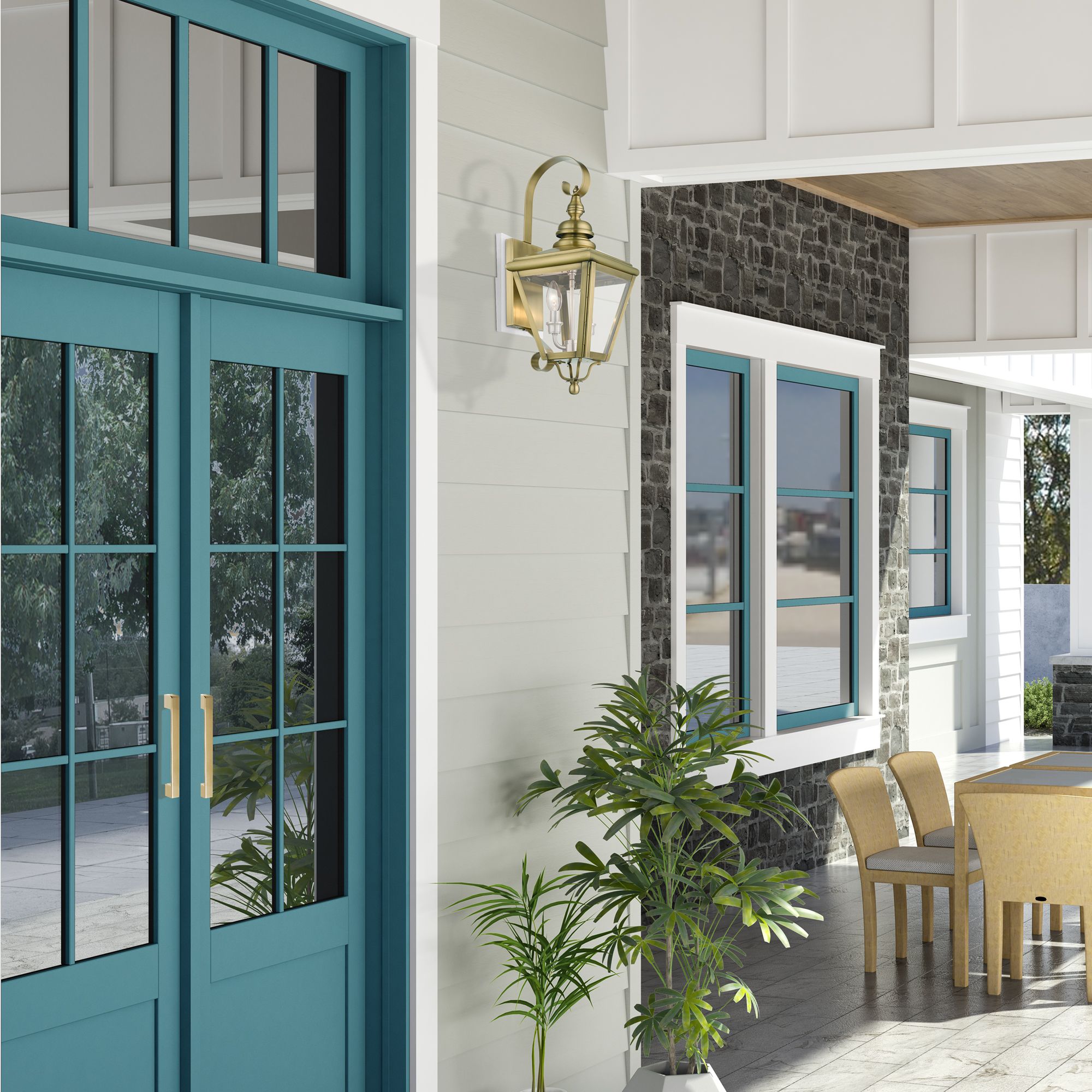 2 Light Antique Brass Outdoor Medium Wall Lantern