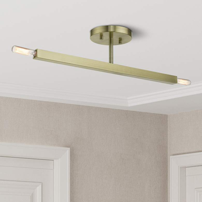 Image 1 2 Light Antique Brass Semi-Flush