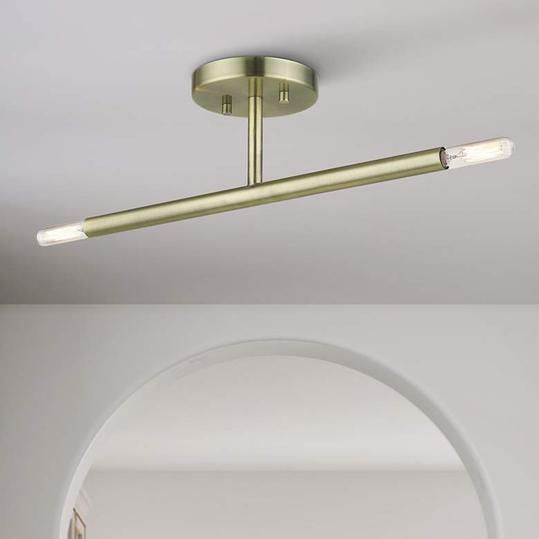 Image 1 2 Light Antique Brass Semi-Flush