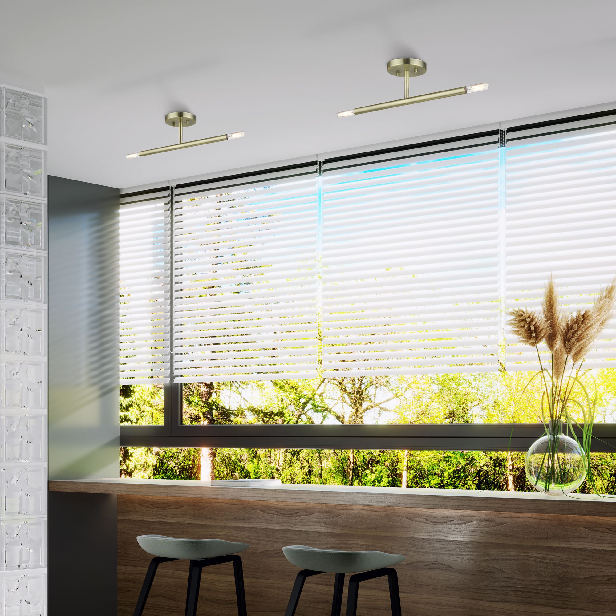 2 Light Antique Brass Semi-Flush