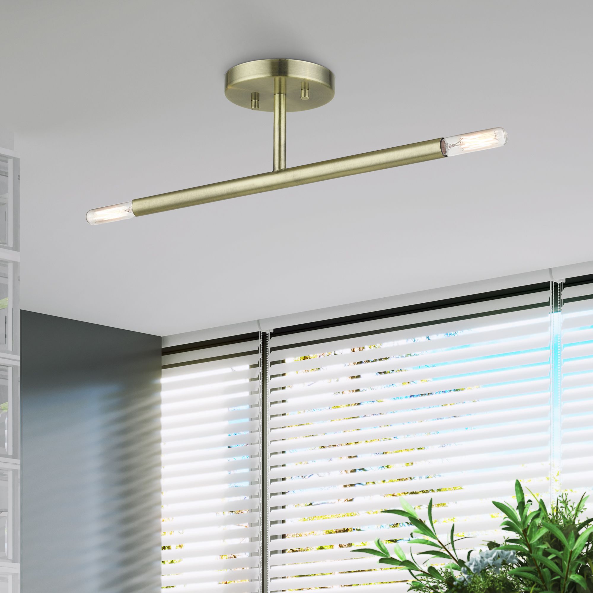 2 Light Antique Brass Semi-Flush