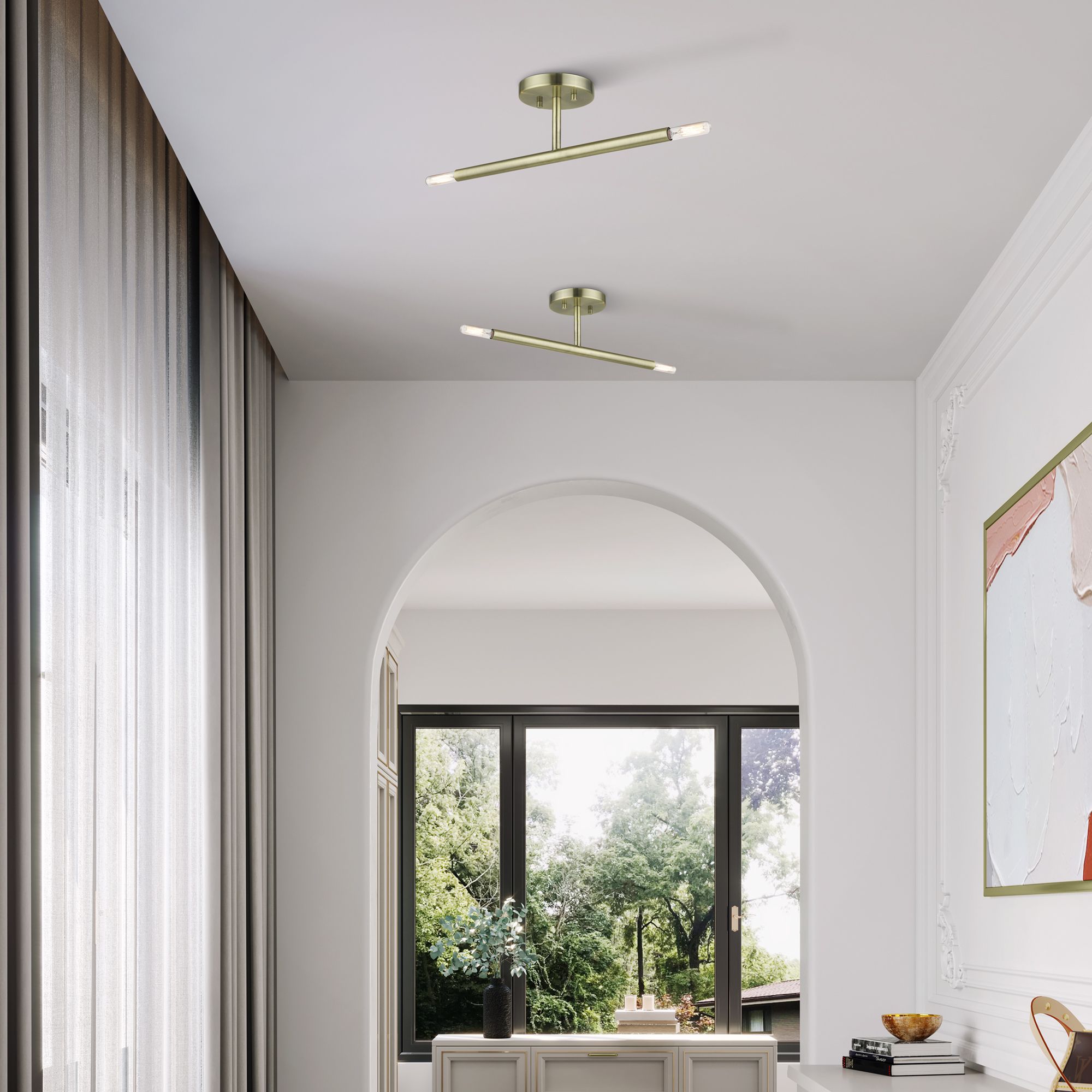 2 Light Antique Brass Semi-Flush