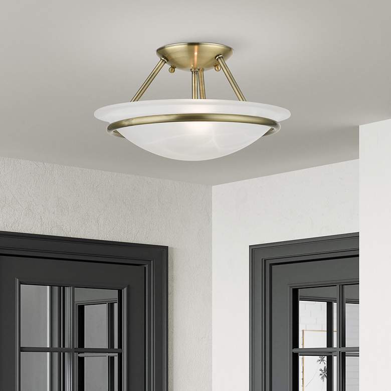 Image 1 2 Light Antique Brass Semi Flush
