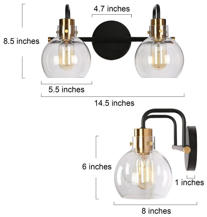 Image 2 2-Light Black and Brass Bathroom Vanity Light more views