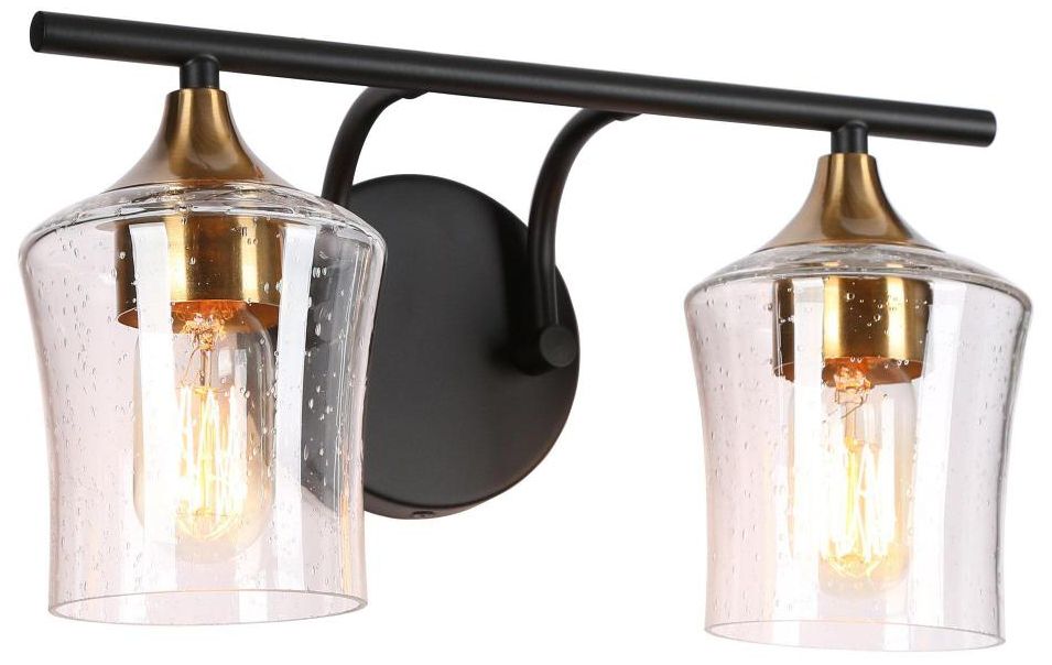 2-Light Black and Brass Gold Bathroom Vanity Lights