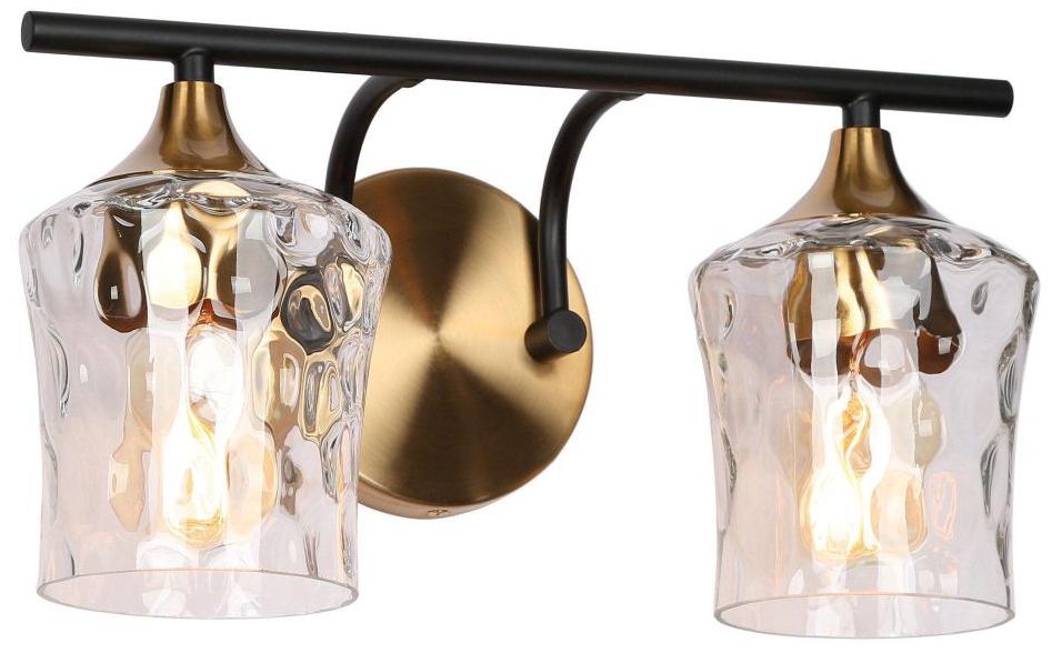 2-Light Black and Brass Gold Wall Sconce