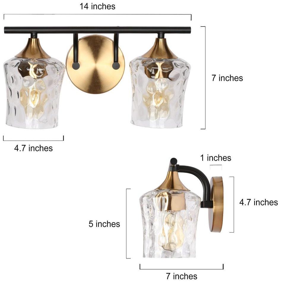 Image 2 2-Light Black and Brass Gold Wall Sconce more views