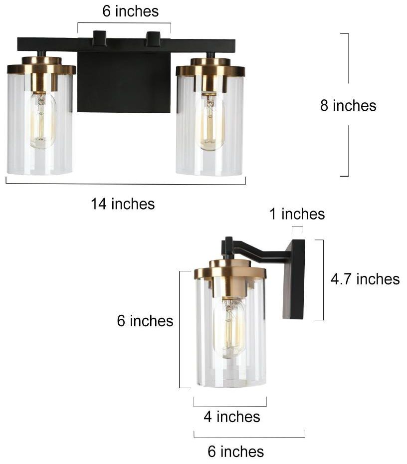 Image 2 2-Light Black and Brass Vanity Light for Bathroom more views