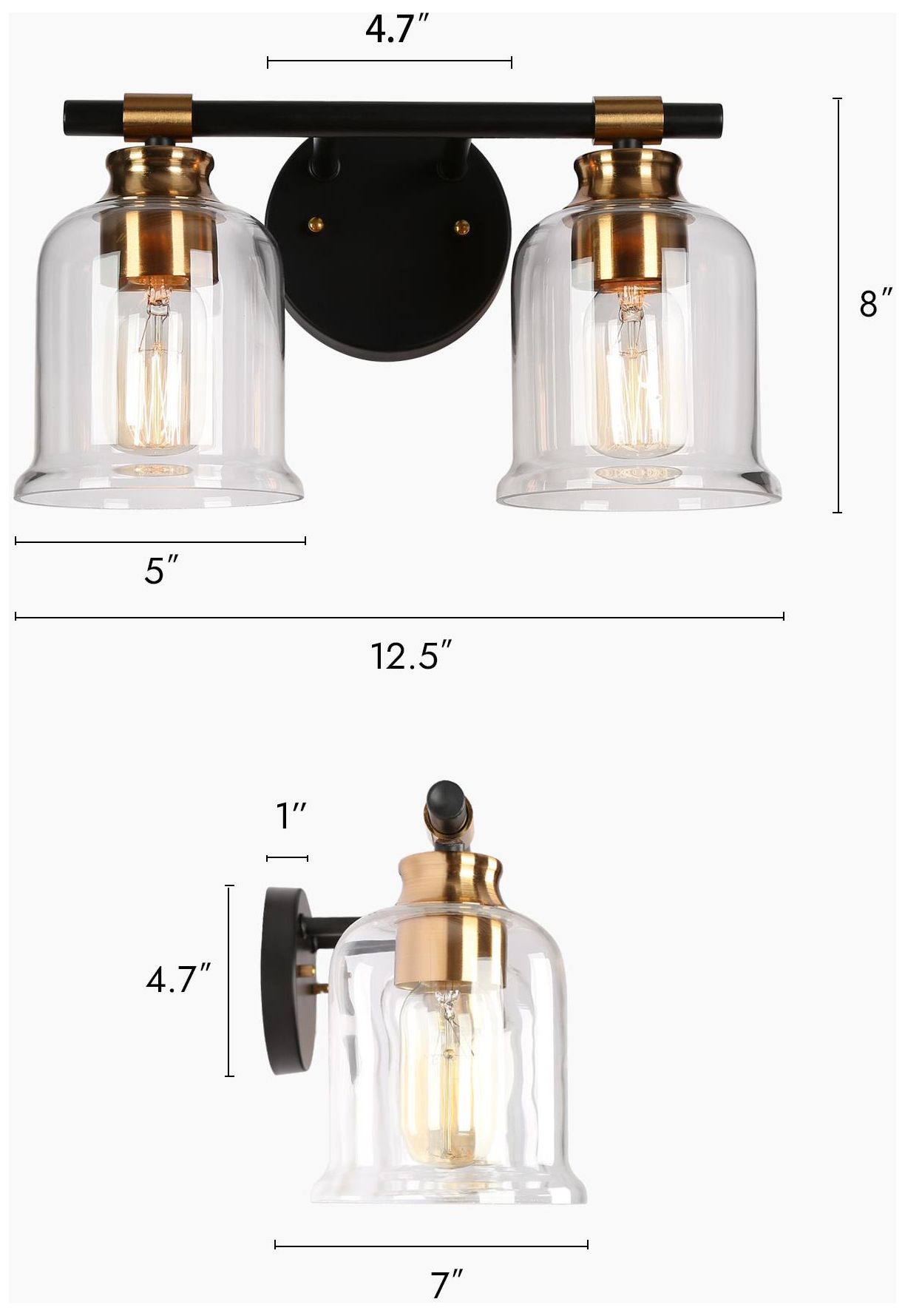 Image 4 2-Light Black and Gold Bath Light more views