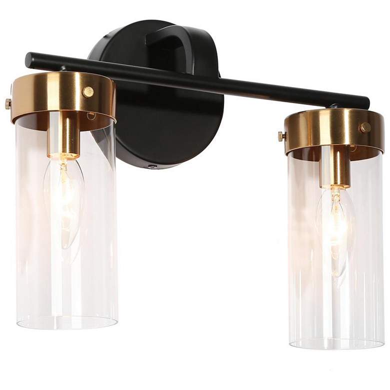 Image 1 2-Light Black and Gold Bathroom Vanity Light with Cylinder Brass