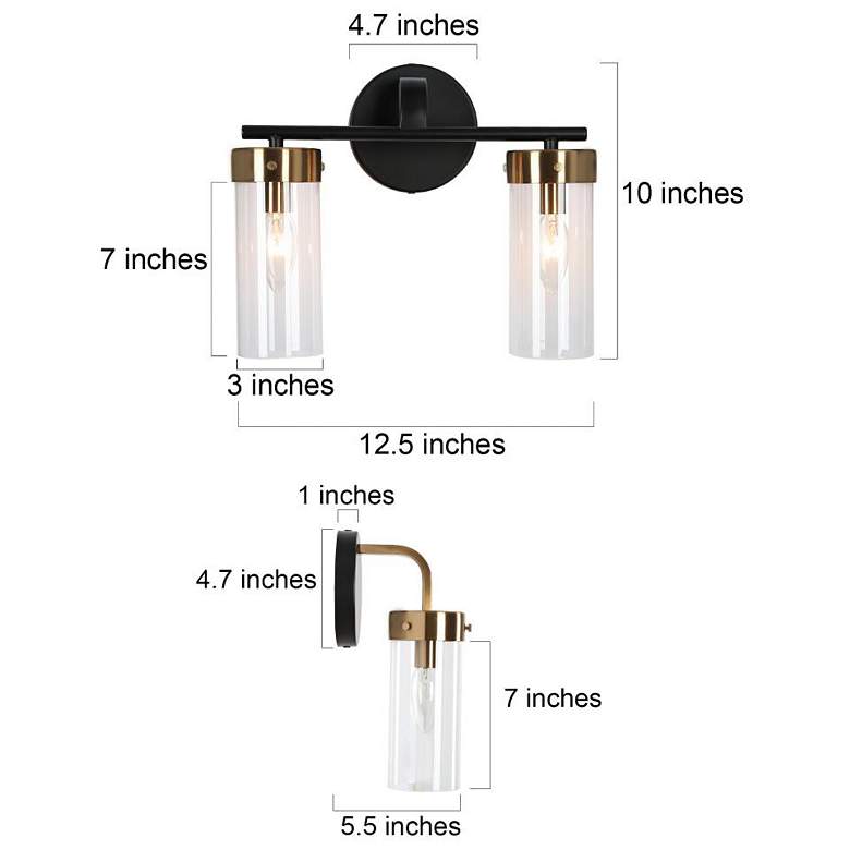 Image 2 2-Light Black and Gold Bathroom Vanity Light with Cylinder Brass more views