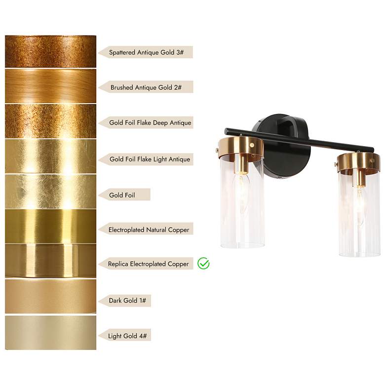 Image 4 2-Light Black and Gold Bathroom Vanity Light with Cylinder Brass more views