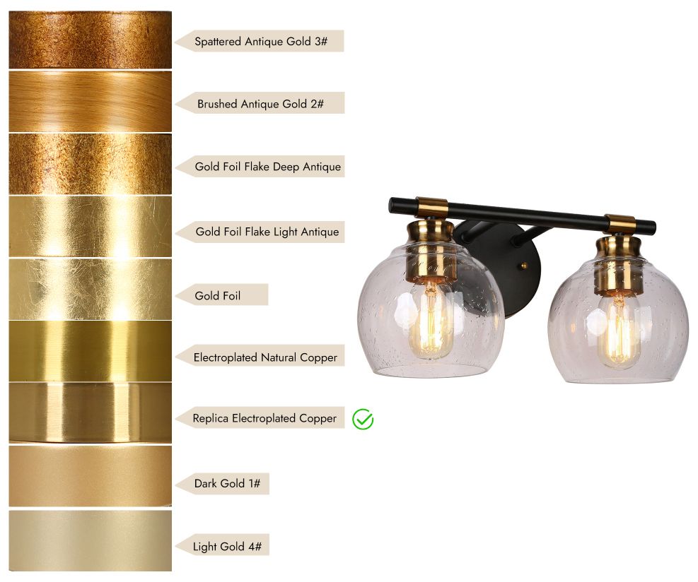 Image 4 2-Light Black and Vintage Brass Bathroom Vanity Light more views