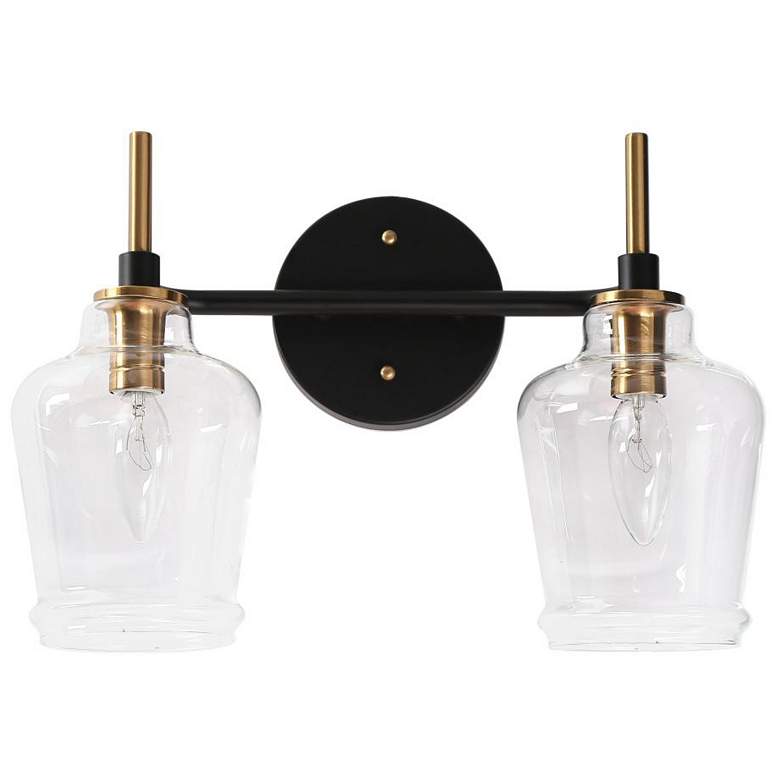 Image 1 2-Light Black Bathroom Vanity Light with Bell Clear Glass