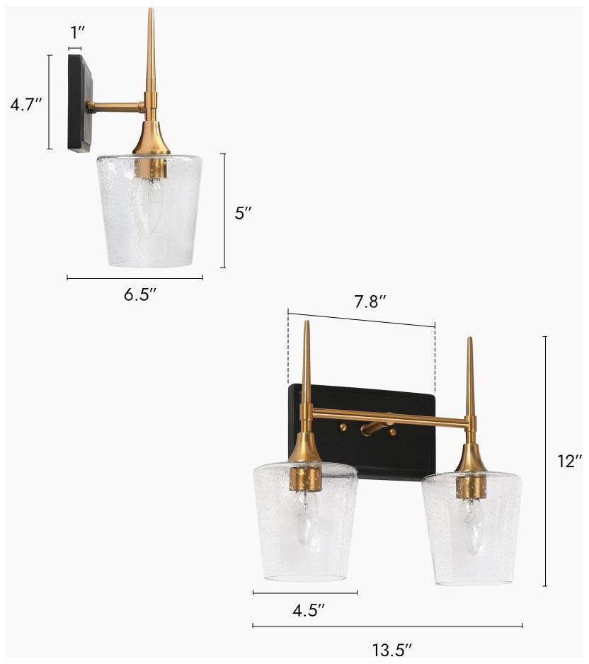 Image 2 2-Light Black Bathroom Vanity Light with Brass Gold Bathlight more views